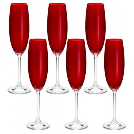 Jogo 6 Taças 220ml Para Champanhe Colibri Vermelho Cristal Ecológico Bohemia